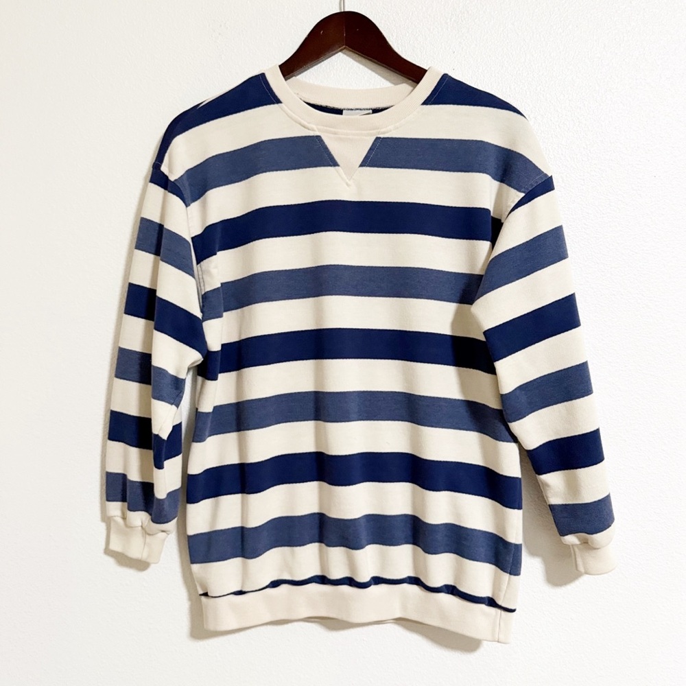 Vintage Jantzen French Terry Knit Striped Crew Neck Sweatshirt